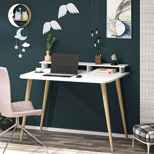 Bureau Östhammar avec réhausseur d'écran 73,8 x 90 x 60 cm blanc / naturel [en.casa]