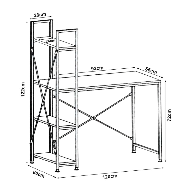 Croquis coté Bureau avec Etagères Stavanger 122 x 120 x 64 cm [en.casa]