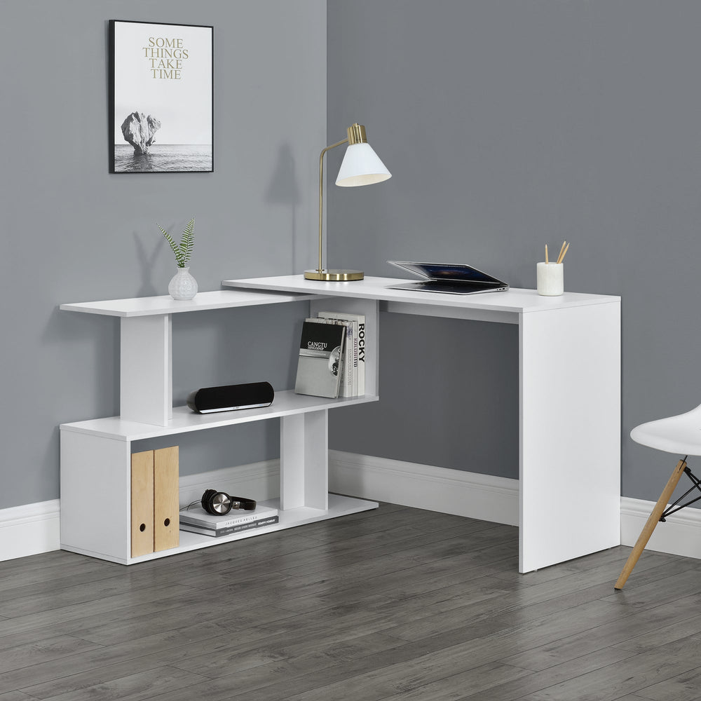 Schreibtisch Arendal met rek L - vormig donkergrijs/wit en.casa - premiumXL