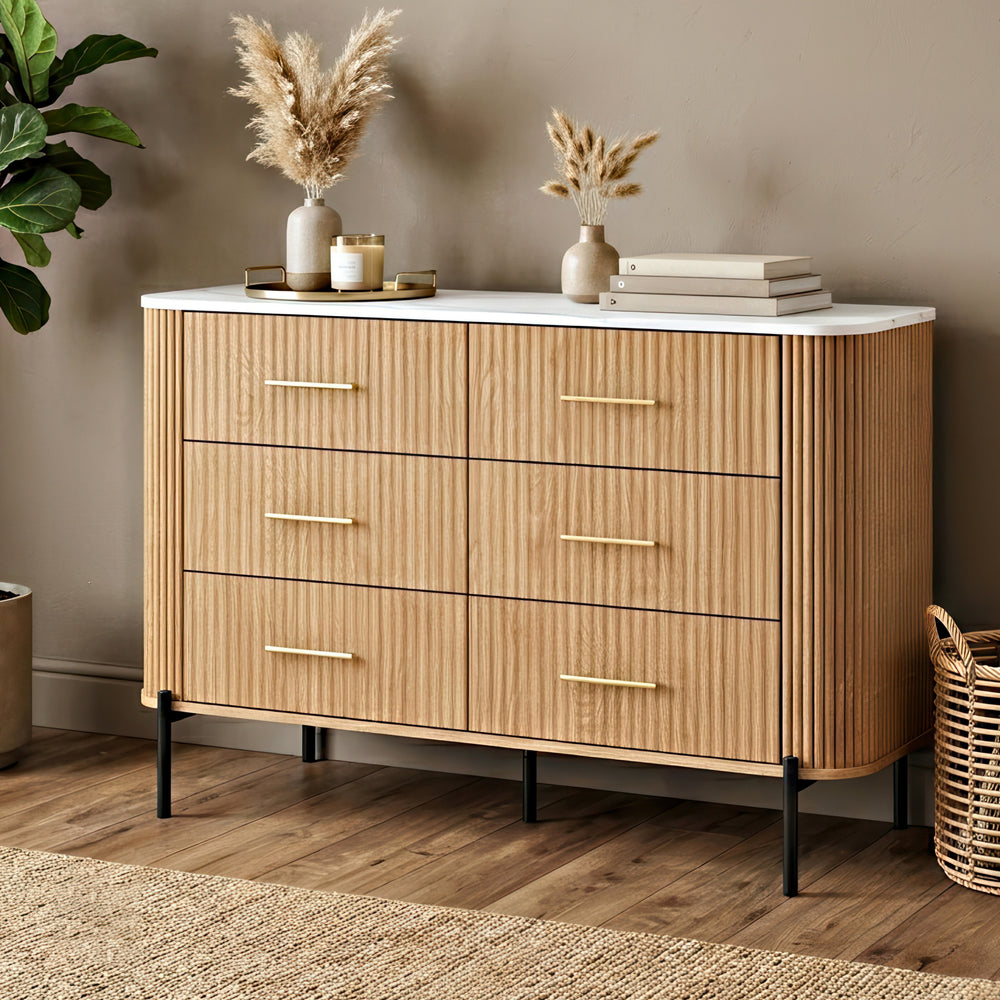 Kast Kokunse met 6 laden 120x42x78 cm eikenlook [en.casa]