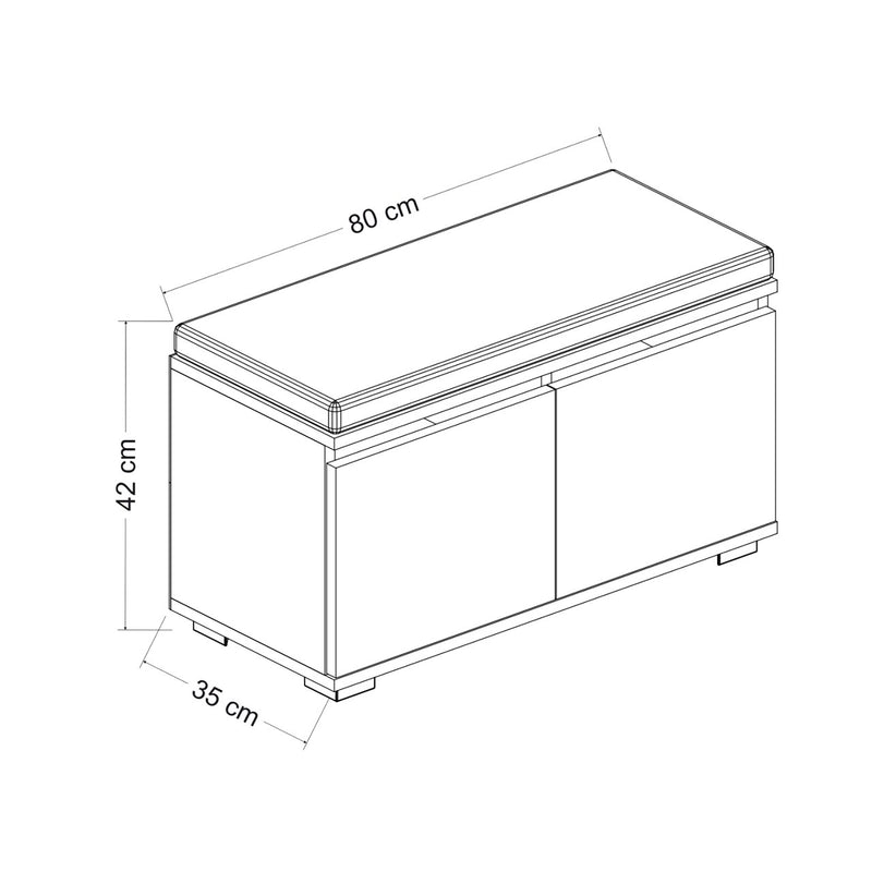 Croquis coté Banc à chaussures Brande avec 2 portes à 4 niveaux 42 x 80 x 35 cm [en.casa]
