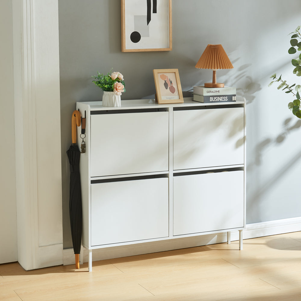 Schoenenkast Ylitornio met 4 vouwdeuren 91,5x100x19 cm wit [en.casa]