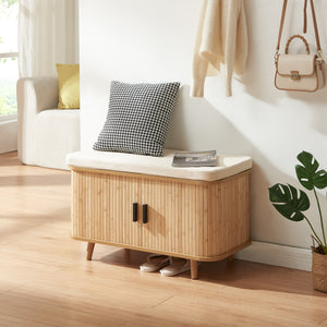 Armoire à chaussures avec coussin d'assise Tvedestrand 50x80x40 cm Bambou/Beige [en.casa]