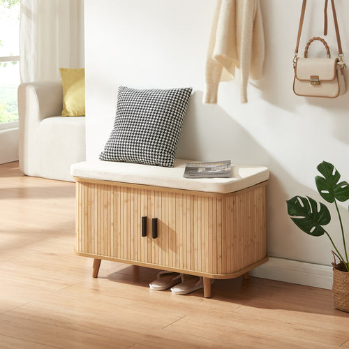 Armoire à chaussures avec coussin d'assise Tvedestrand 50x80x40 cm Bambou/Beige [en.casa]