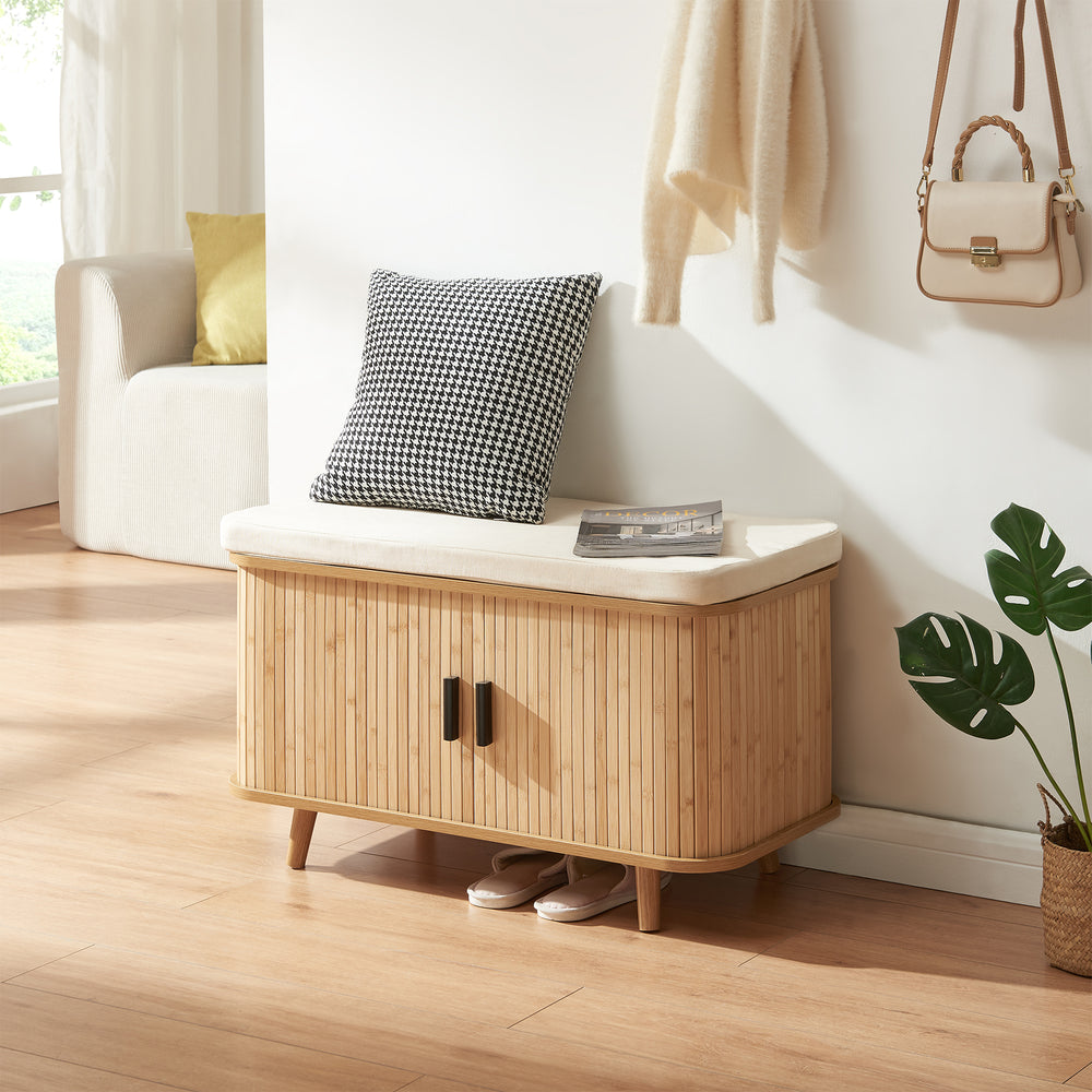 Armoire à chaussures avec coussin d'assise Tvedestrand 50x80x40 cm Bambou/Beige [en.casa]