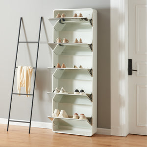 Schoenenkast Aure met spiegels en vouwdeuren wit [en.casa]