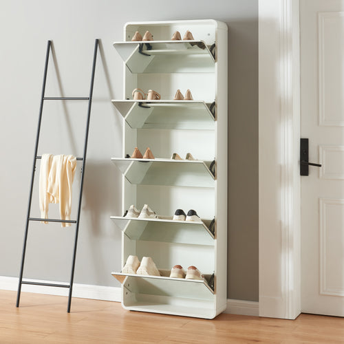 Schoenenkast Aure met spiegels en vouwdeuren wit [en.casa]