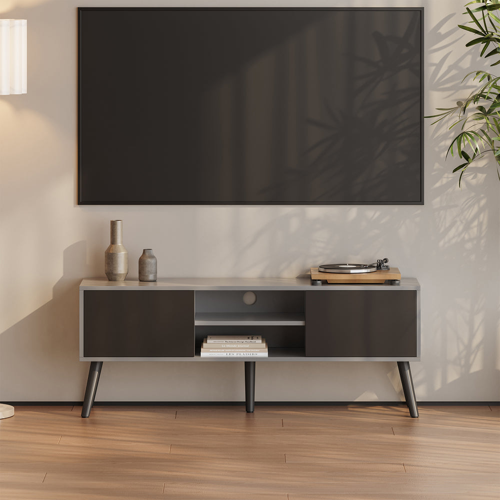 Meuble TV Eskilstuna avec 2 portes d’armoire et 2 étagères [en.casa] - premiumXL
