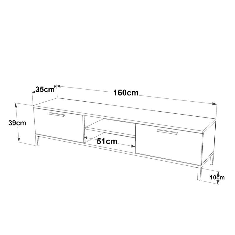 Croquis coté Meuble TV Lempäälä à 2 portes 39 x 160 x 35 cm [en.casa]