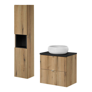 Meuble sous lavabo NEWPORT avec 2 tiroirs effet chêne [en.casa]