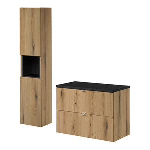 Meuble sous lavabo NEWPORT avec 2 tiroirs effet chêne [en.casa]