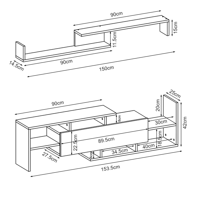 Maatschets Tv-meubelset Liksefte met wandrek 154x28x42 cm [en.casa]
