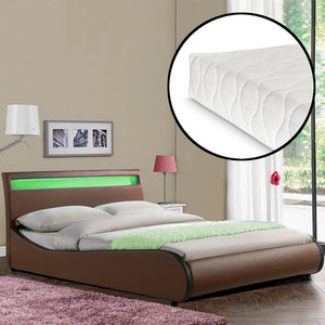 CoriumLit capitonné à LED de Corium 'Valencia' avec matelas (140 / 180 x200cm)(7 Couleurs)(mousse froide) -  avec cuir synthétique / housse en cuir synthétique / éclairage RVB / avec sommier à lattes /