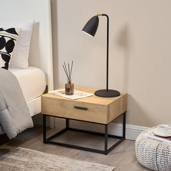 [en.casa] Nachtkastje Lavangen met lade 39x55x40 cm eiken en zwart - 2 varianten