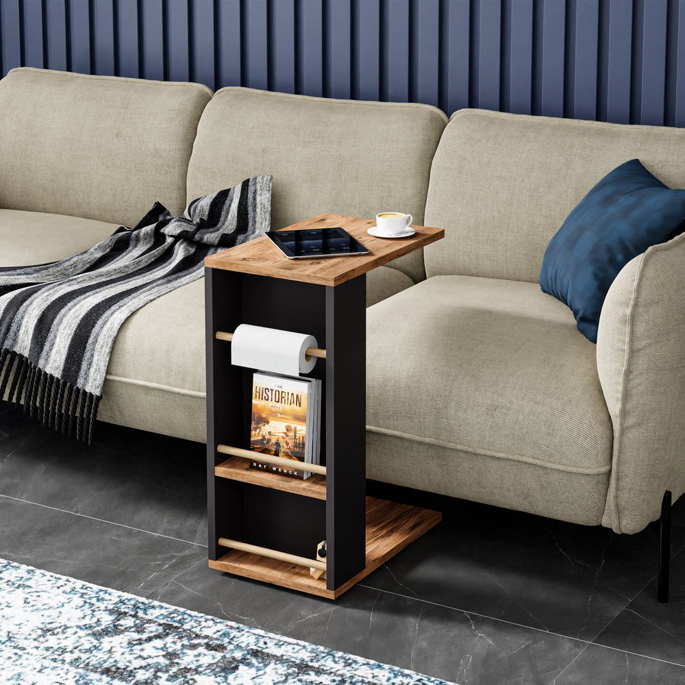 [en.casa] Bijzettafel Siikainen laptoptafel met horizontale spijlen en wielen 44x29x65 cm - 3 varianten