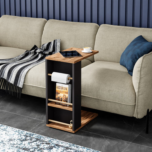 [en.casa] Bijzettafel Siikainen laptoptafel met horizontale spijlen en wielen 44x29x65 cm - 3 varianten