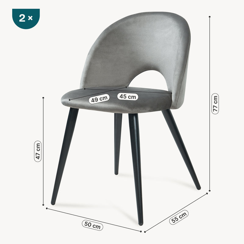 Croquis coté Lot de chaises de salle à manger Karijoki 77 x 50 x 55 cm [en.casa]
