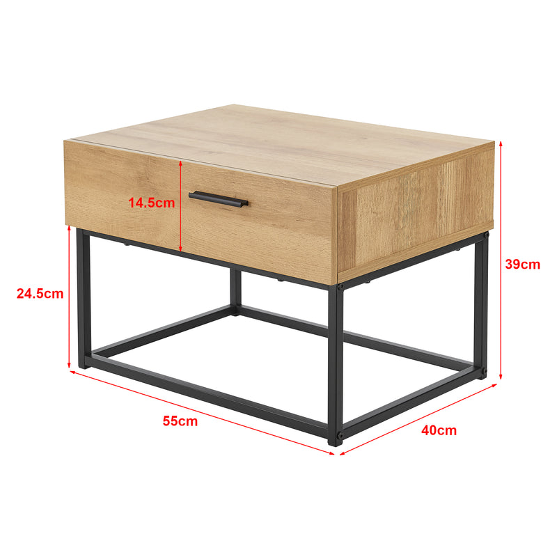 Croquis coté Table de chevet Lavangen métal 39 x 55 x 40 cm noir effet chêne [en.casa]