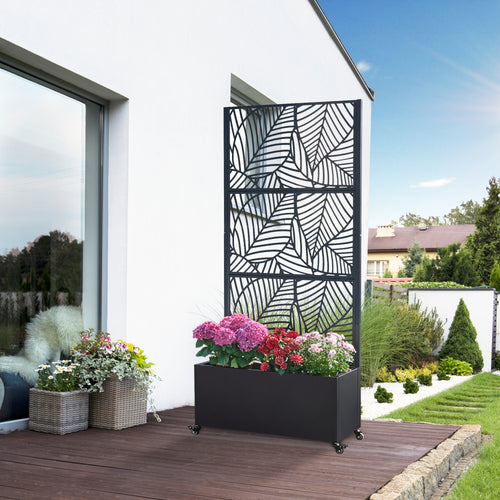 Trennwand Surnskoki met plantenbak staal zwart [casa.pro] - premiumXL