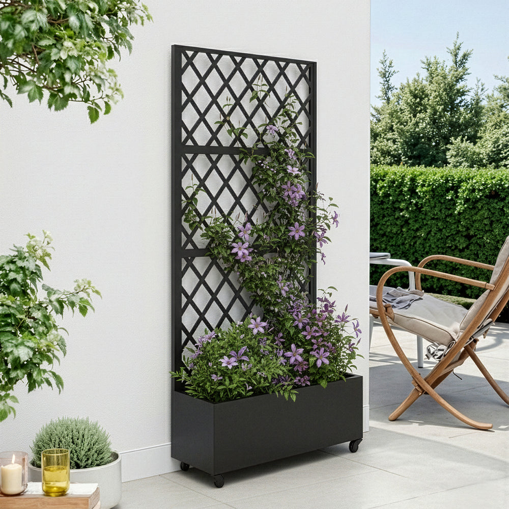 Cloison de séparation avec bac à fleurs Malja acier galvanisé 190 x 82 x 38 cm noir [casa.pro]