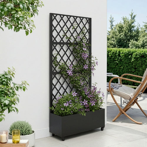 Cloison de séparation avec bac à fleurs Malja acier galvanisé 190 x 82 x 38 cm noir [casa.pro]