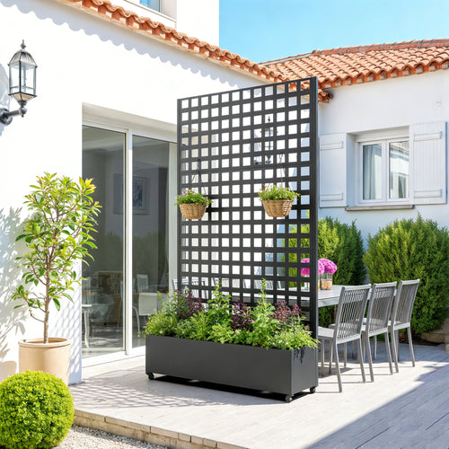 Cloison Toma avec bac à fleurs sur roulettes acier 190 x 82 x 38 cm noir casa.pro 