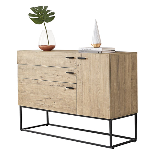 Ladekast Hylte commode 79x115x40 cm zwart en eikenkleurig