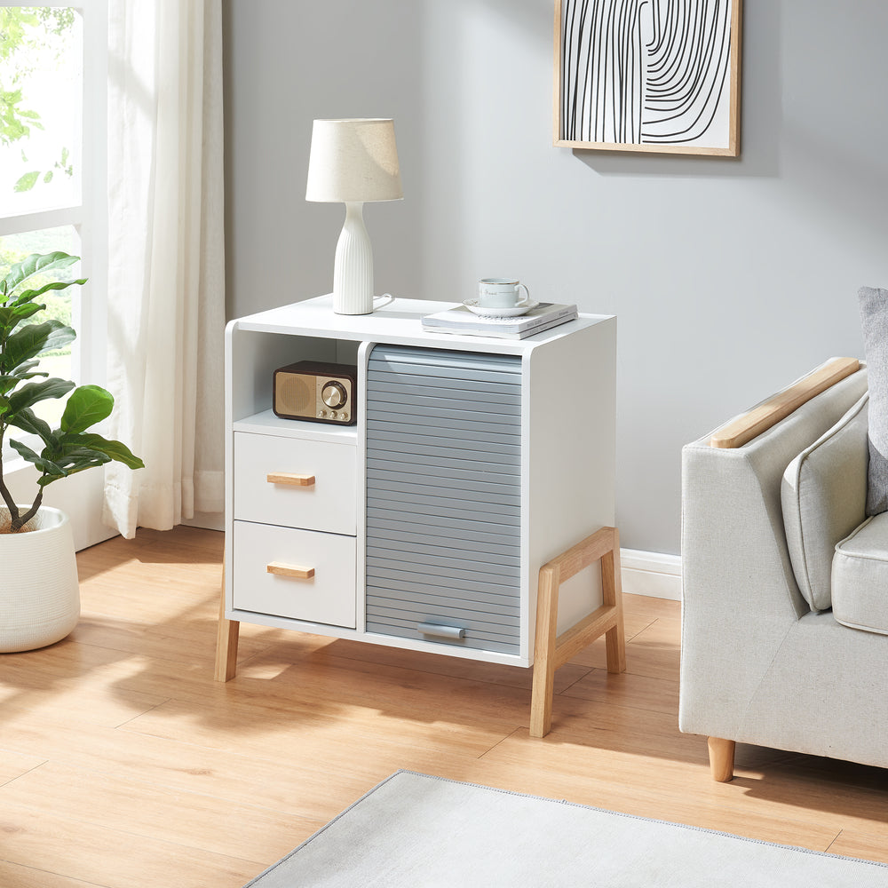 Commode Kvaefjord bambou gris blanc [en.casa] 