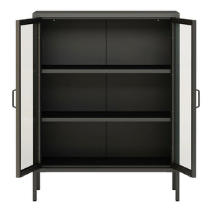 Buffet métallique avec portes vitrées Fauske acier verre trempé 102 x 80 x 40 cm [en.casa]