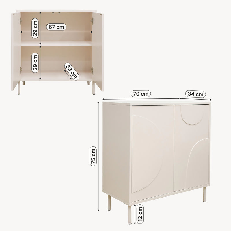 Croquis coté Commode Holea avec 2 portes 75 x 70 x 34 cm [en.casa] 