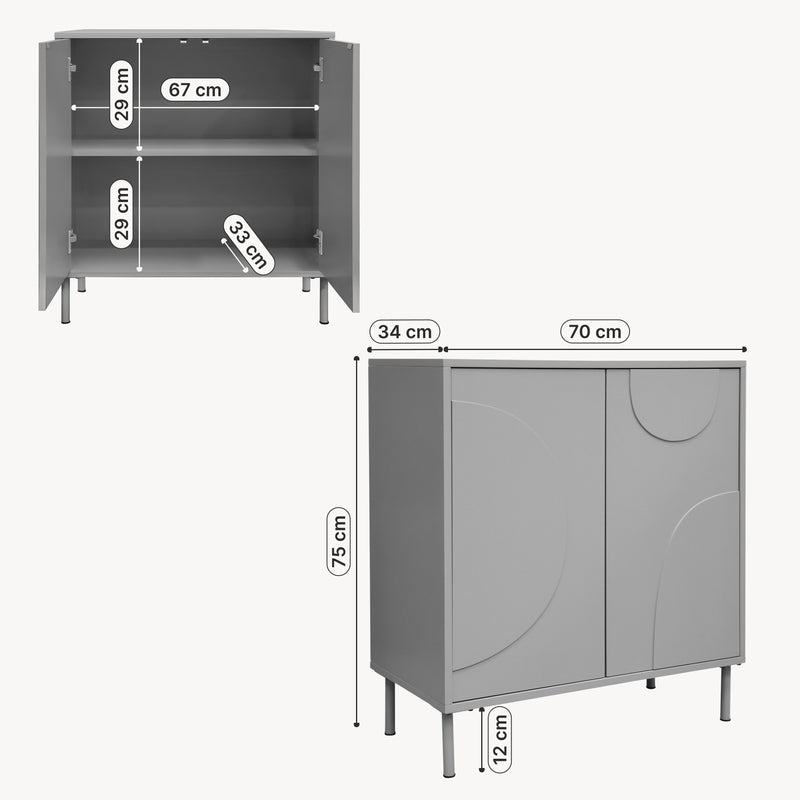 Croquis coté Commode Holea avec 2 portes 75 x 70 x 34 cm [en.casa] 