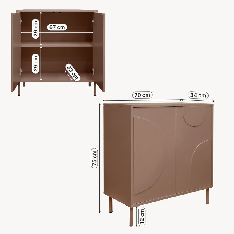 Croquis coté Commode Holea avec 2 portes 75 x 70 x 34 cm [en.casa] 
