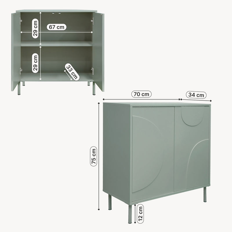 Croquis coté Commode Holea avec 2 portes 75 x 70 x 34 cm [en.casa] 