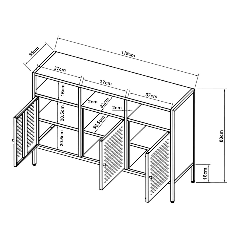 Croquis coté Buffet Janakkala acier noir [en.casa]