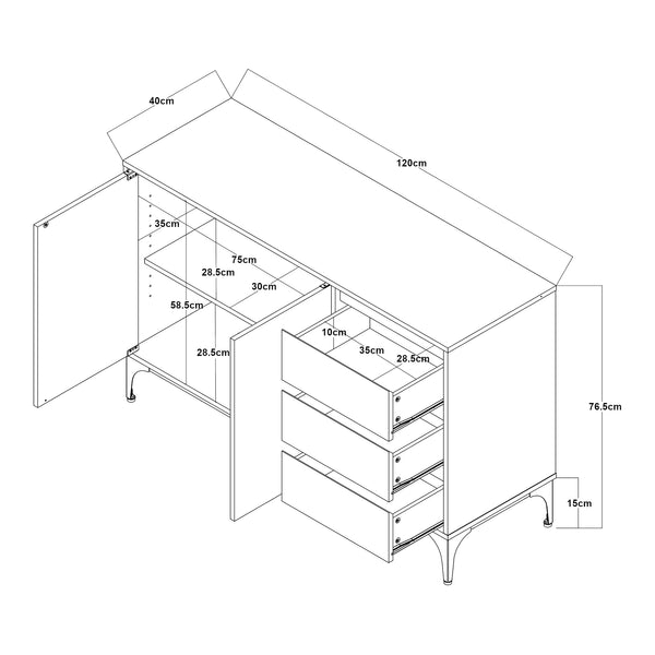 Buffet Kistiandi 77 x 120 x 40 cm [en.casa] 