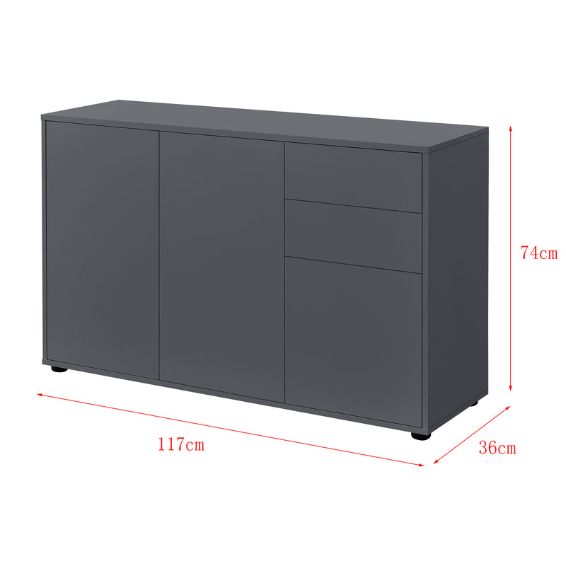 Croquis coté Commode Paarl 74 x 117 x 36 cm avec 3 portes [en.casa] 