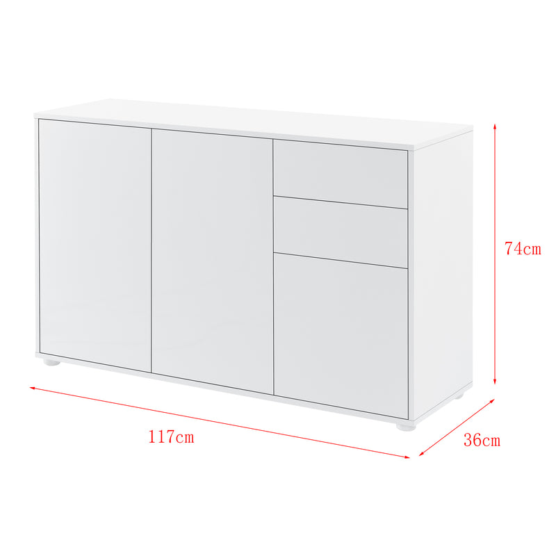 Croquis coté Commode Paarl 74 x 117 x 36 cm avec 3 portes [en.casa] 