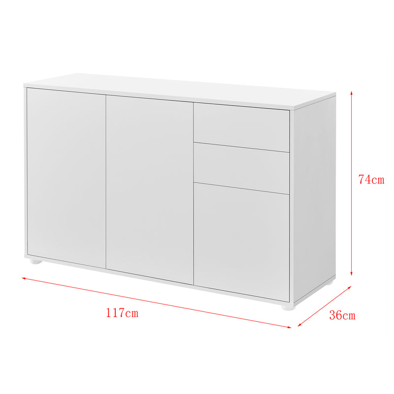 Croquis coté Commode Paarl 74 x 117 x 36 cm avec 3 portes [en.casa] 