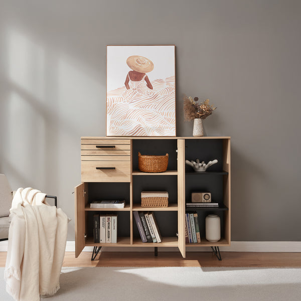 Dressoir Noppen eikenkleurig en zwart [en.casa]
