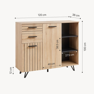 Dressoir Noppen eikenkleurig en zwart [en.casa]