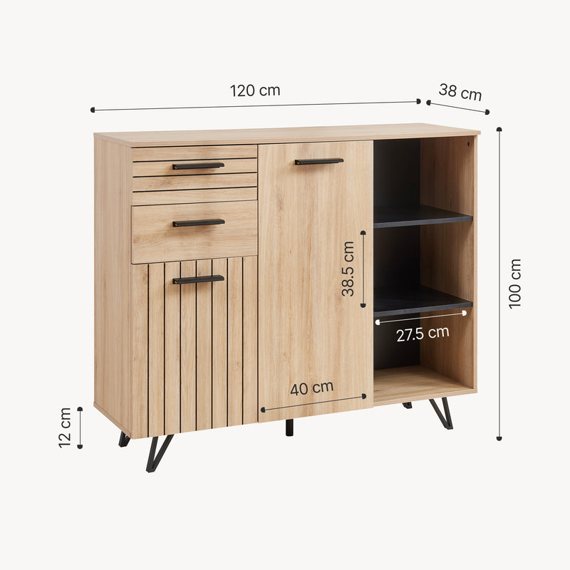 Maatschets Dressoir Noppen eikenkleurig en zwart [en.casa]
