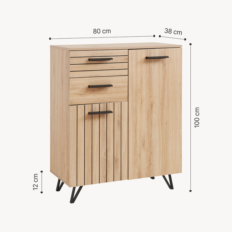 Maatschets Dressoir Noppen eikenkleurig en zwart [en.casa]