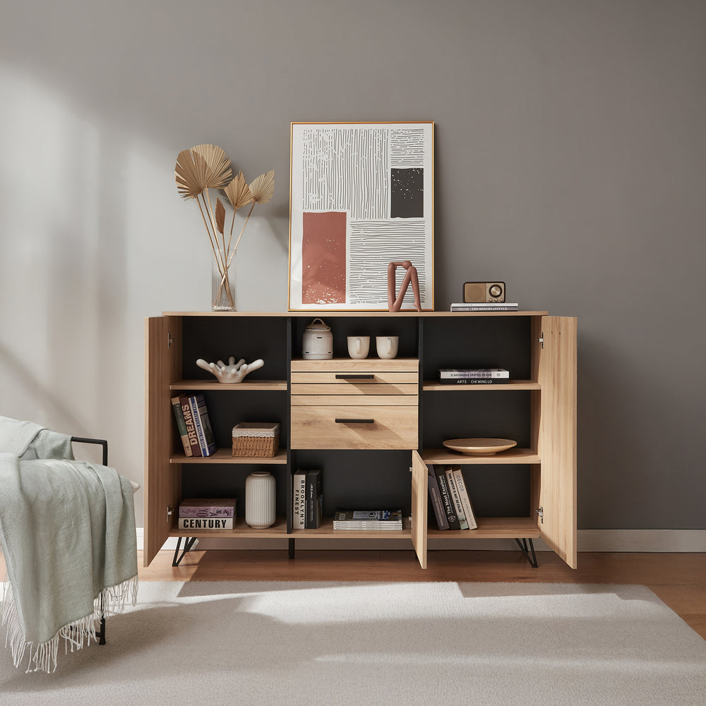 Dressoir Noppen eikenkleurig en zwart [en.casa]