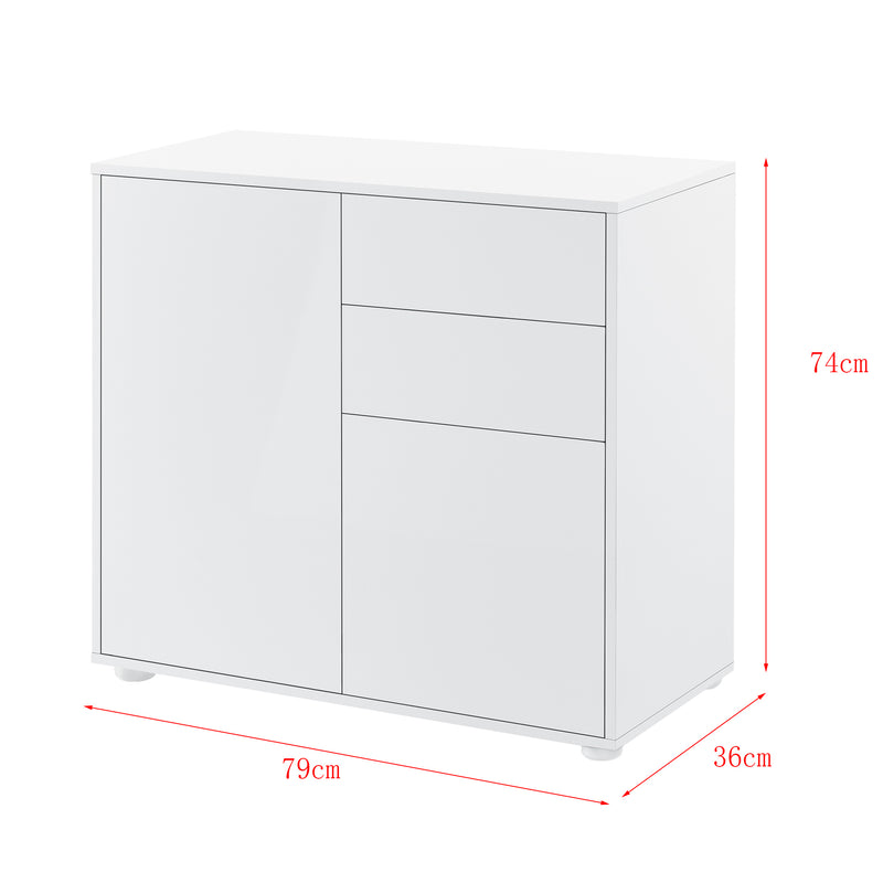 Croquis coté Commode Paarl 74 x 79 x 36 cm avec 2 portes [en.casa]