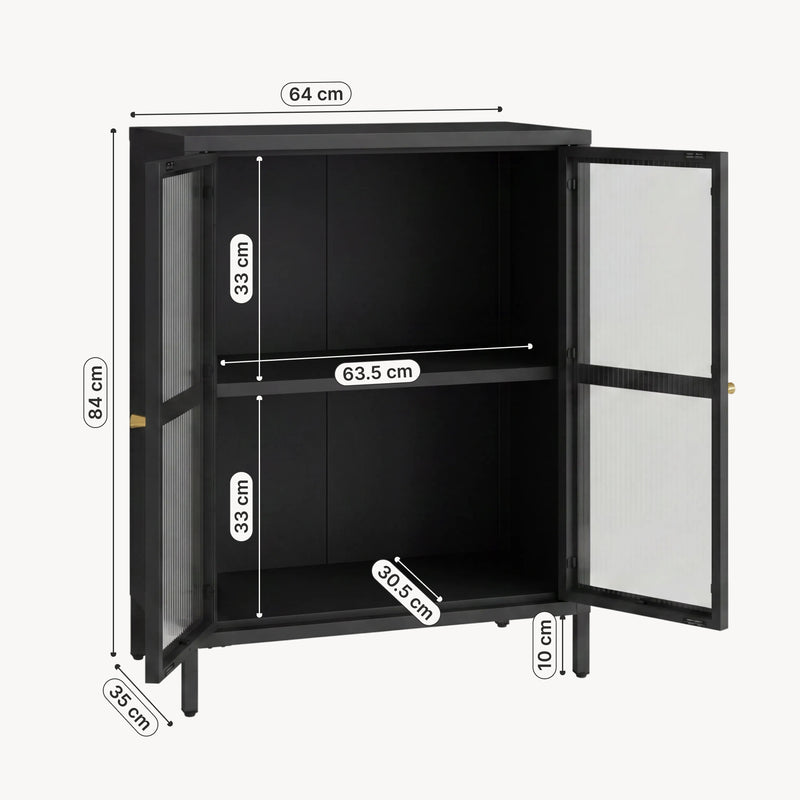 Croquis coté Buffet Säkylä acier verre strié 84 x 64 x 35 cm [en.casa]
