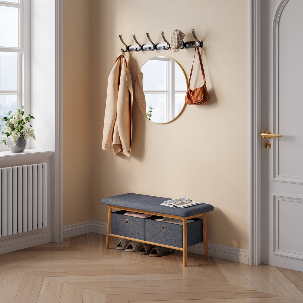 Banc à chaussures Vad bambou 90 x 30 x 45 cm naturel gris [en.casa]