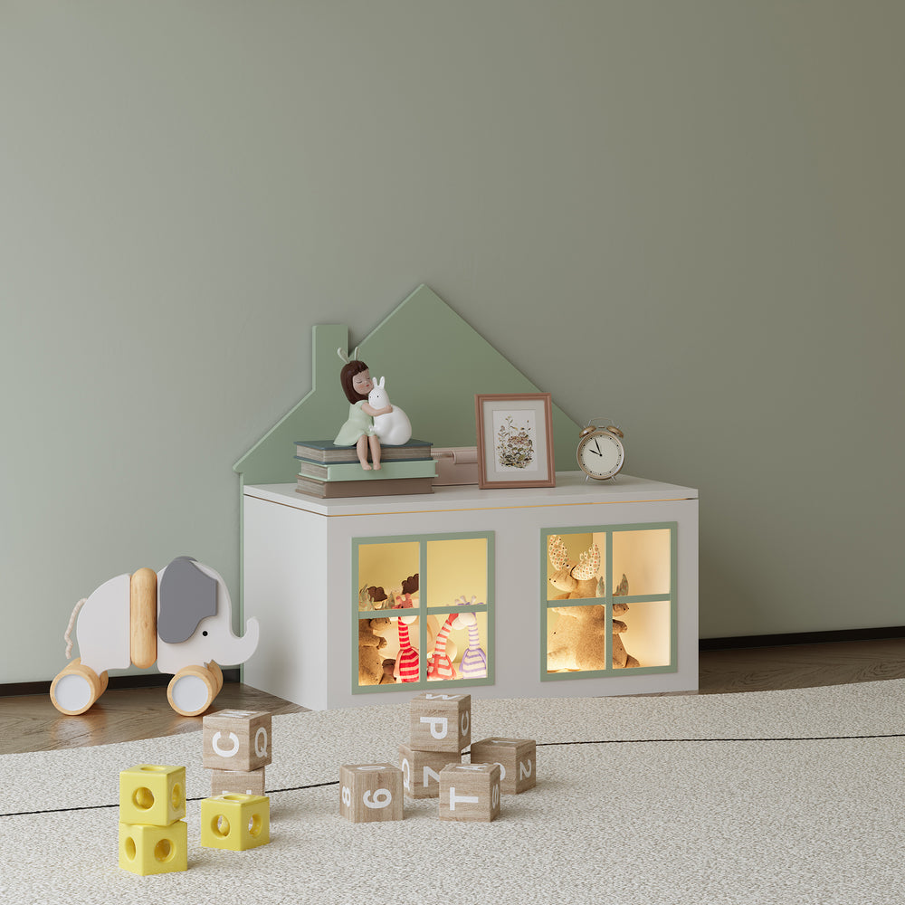 Speelgoedkist Vipsali 56x60x33 cm Mintgroen/Wit [en.casa] - premiumXL