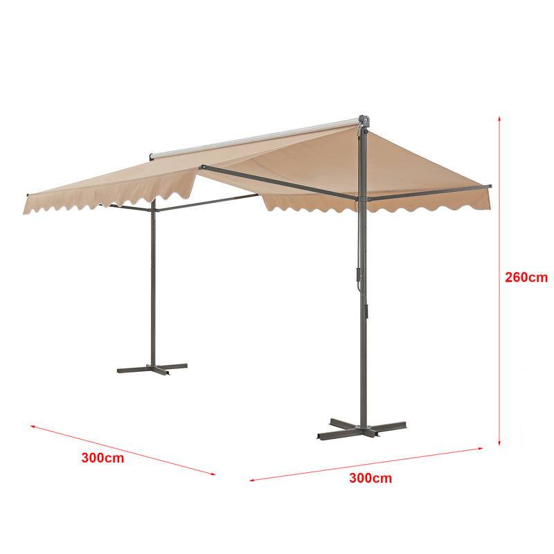 Croquis coté Store banne autoportant Selenizza à double pente [pro.tec]