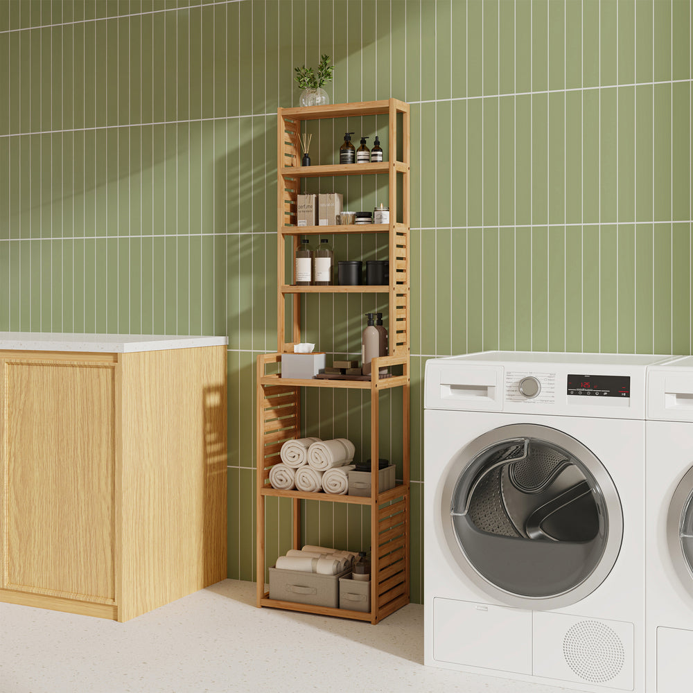 Étagère Forssa 165 x 42 x 28 cm bambou naturel [en.casa] - premiumXL