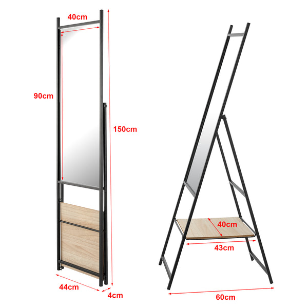 Miroir sur pied Chamois 150 x 44 x 60 cm noir effet chêne [en.casa]